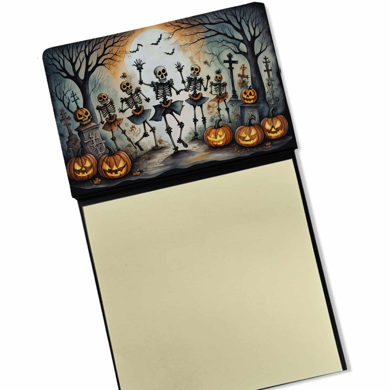Edge Collections - 3" x 3" - Multicolor - Halloween Dancing Skeletons Sticky Note Holder Refillable Dispenser - 1 Piece